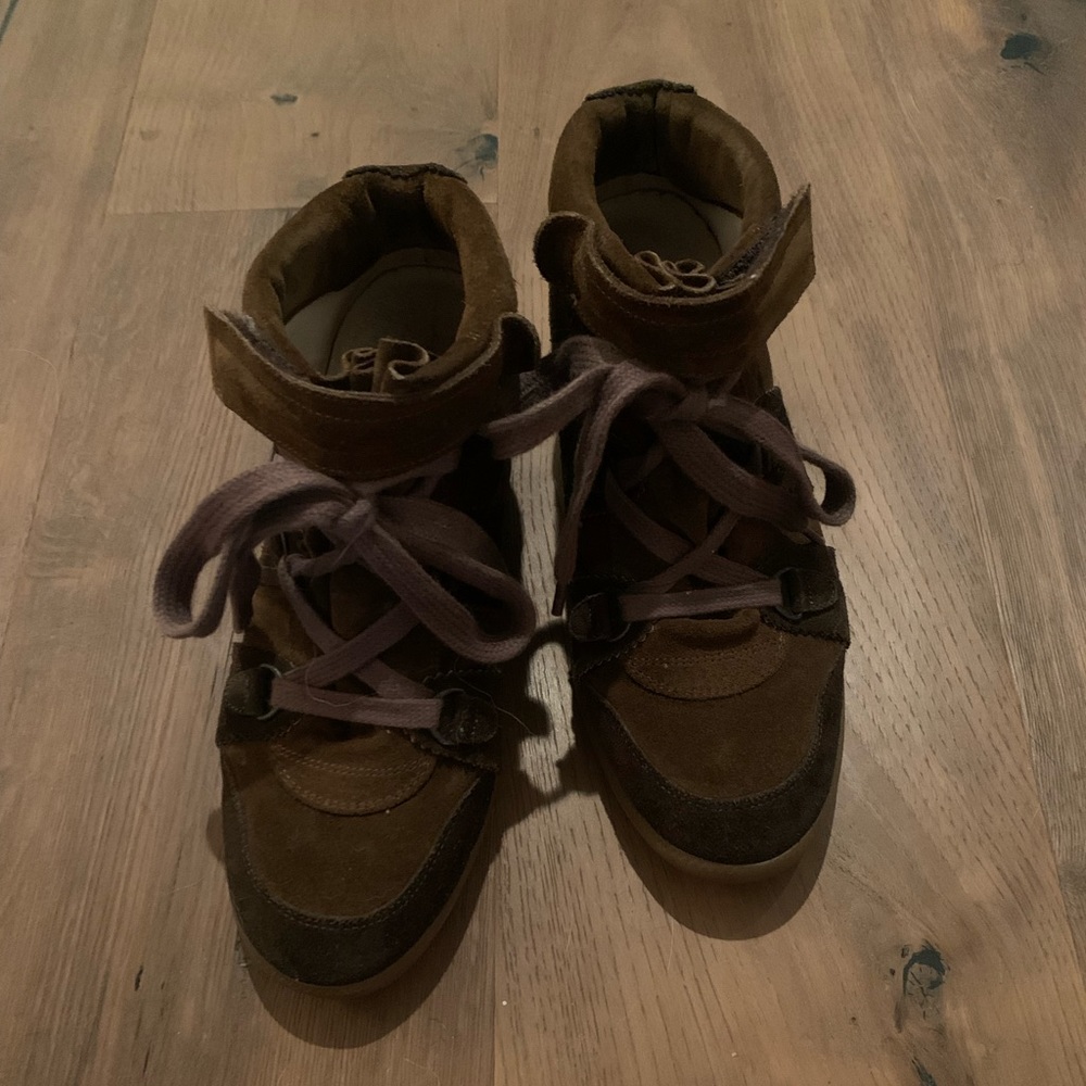 Isabel Marant two tone brown sneaker wedges booties suede size 39 EU size 8 USA
